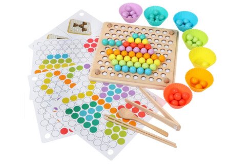 Oktató mozaik puzzle Montessori gyöngyökkel, 77 darab