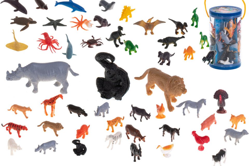 Figurki zwierząt morskich, dzikich farm, dinozaurów zestaw mix 48 sztuk