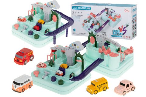 Joc pentru copii - Cursa cu două mașini cu obstacole pentru 2 jucători + 4 vehicule