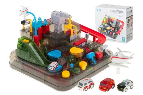 Parkplatz mit Hindernissen, LED-Rennen + 3 Fahrzeuge