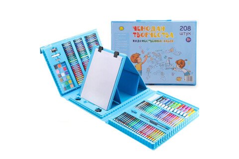 Művészkészlet festéshez tokban, 208 részes, kék