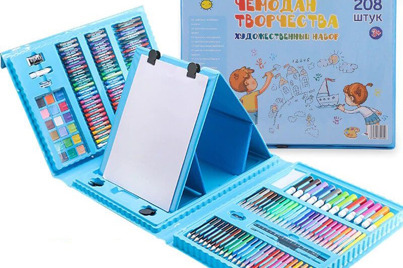 Művészkészlet festéshez tokban, 208 részes, kék