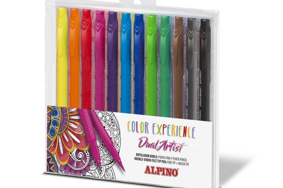 Pennarelli triangolari bifacciali ALPINO, 12 colori
