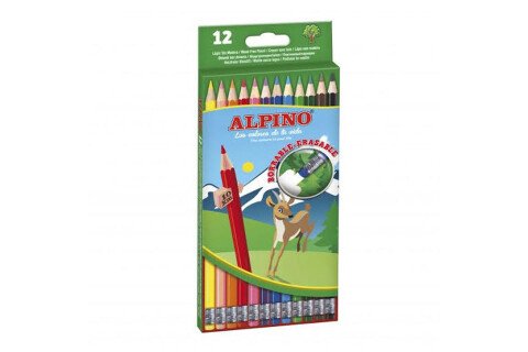ALPINO - Buntstifte mit Radiergummi, 12 Farben