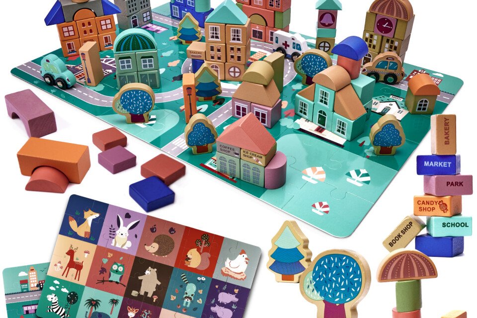 Εκπαιδευτικό παζλ - ξύλινοι κύβοι αυτοκίνητα, 181 τεμάχια