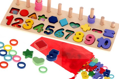 Otroška lesena igra - razvrščanje številk - 3v1