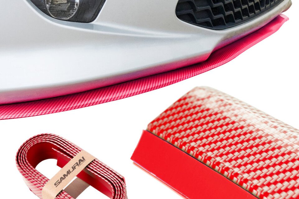 Első lökhárító burkolat univerzális légterelő karbon - 2,5 m, piros