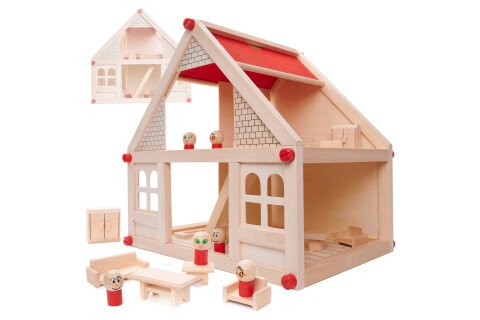 Lesena hiška za punčke + pohištvo in figure