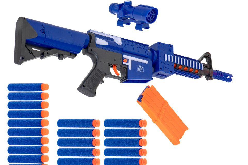 Pfeilpistole mit Schaumstofftrommel + Magazin + 20 Pfeilen