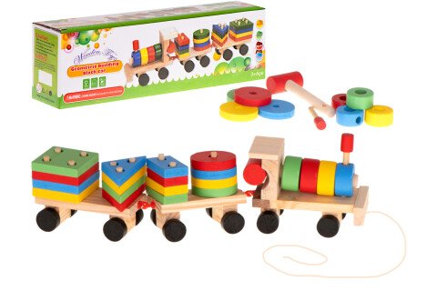 Fa vonat puzzle - mozdony + kocsik