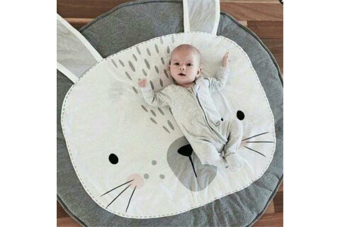 Okrogla podloga za otroka, siva, motiv zajčka 85 cm