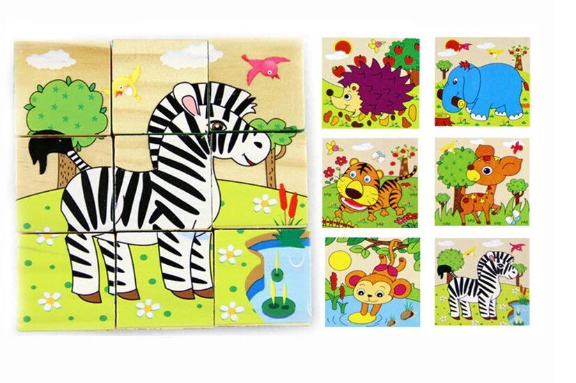 Výukové dřevěné kostky - Safari, 9 kusů