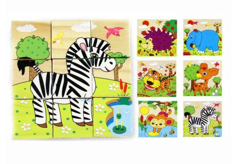 Výukové dřevěné kostky - Safari, 9 kusů