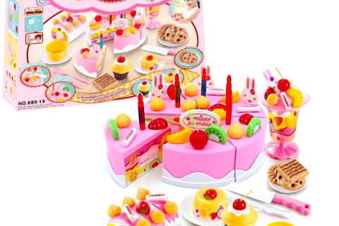 Tort de aniversare feliabil + accesorii - 75 de piese, roz