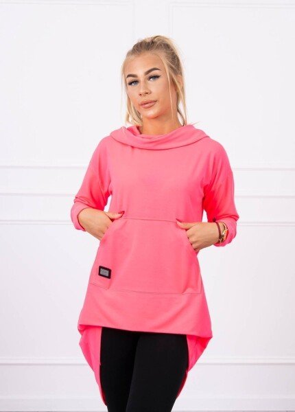 Trendovski pulover z daljšim zadnjim delom, neon roza