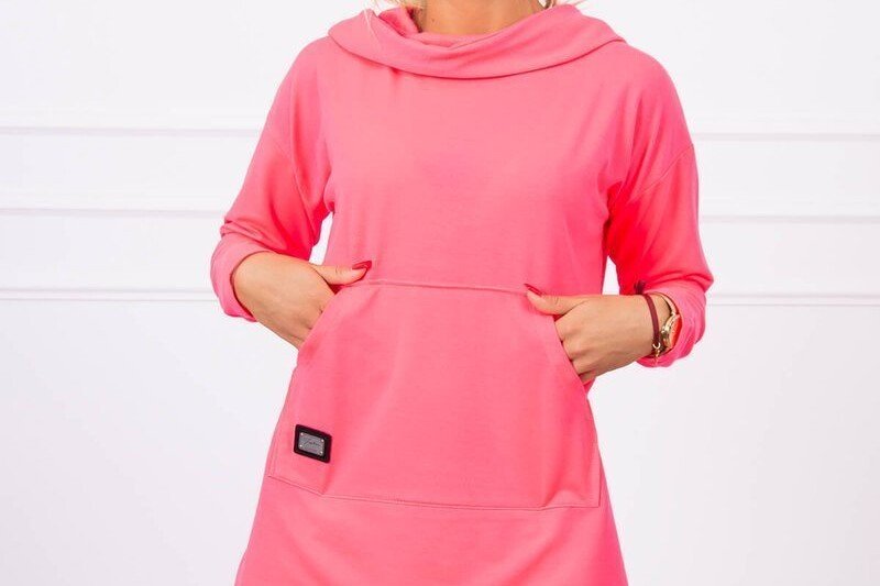 Trendovski pulover z daljšim zadnjim delom, neon roza