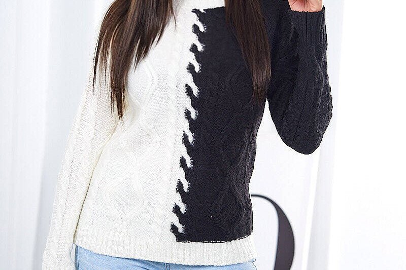 Sweter dwukolorowy czarny + ecru