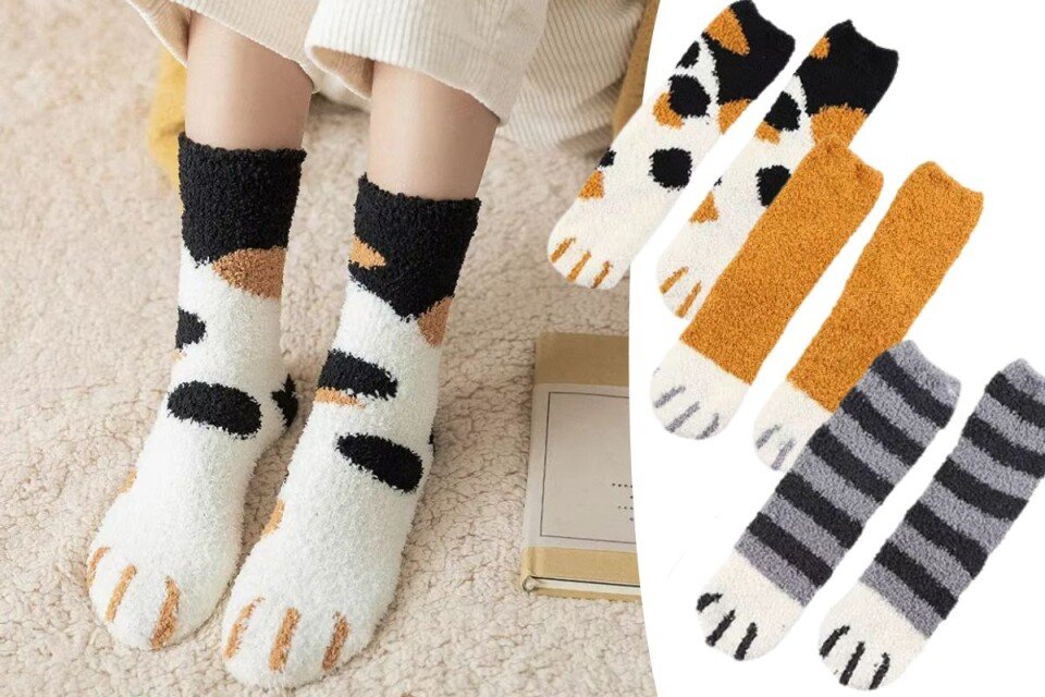 Nogavice PawsySocks z motivom mačjih tačk, 3 kosi