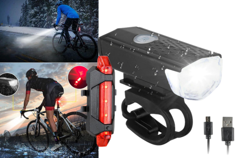 Luci LED per bici SafeLight, anteriore e posteriore, ricarica USB, rotazione a 360 °