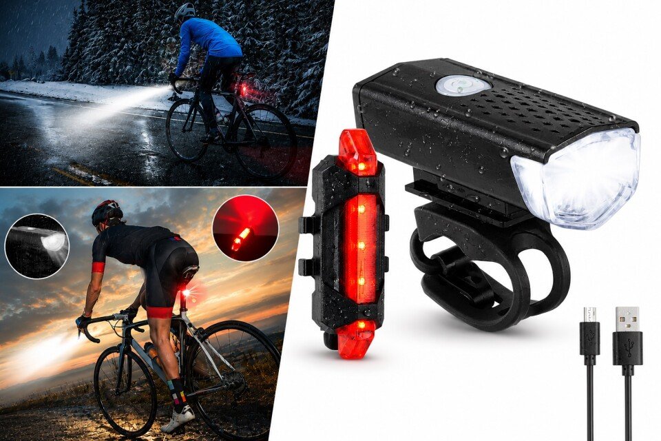 Φώτα ποδηλάτου SafeLight LED, εμπρός και πίσω, φόρτιση USB, περιστροφή 360°