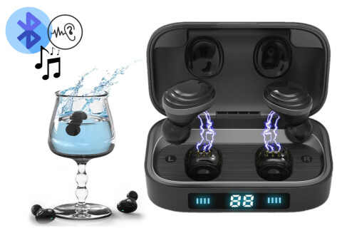 Brezžične slušalke MustTry, Stereo zvok, vodoodporne (IPX7), LED prikazovalnik