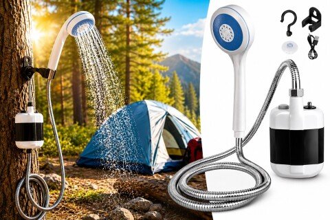 Pompa doccia portatile HydraFlow con ricarica USB, 4-5 l/min