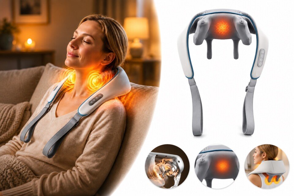 Aparat de masaj cu încălzire pentru gât BlissTherm, USB, 2000mAh