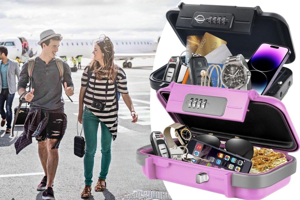 Cassaforte da viaggio SafeBoxy, codice a 4 cifre + cavo in acciaio
