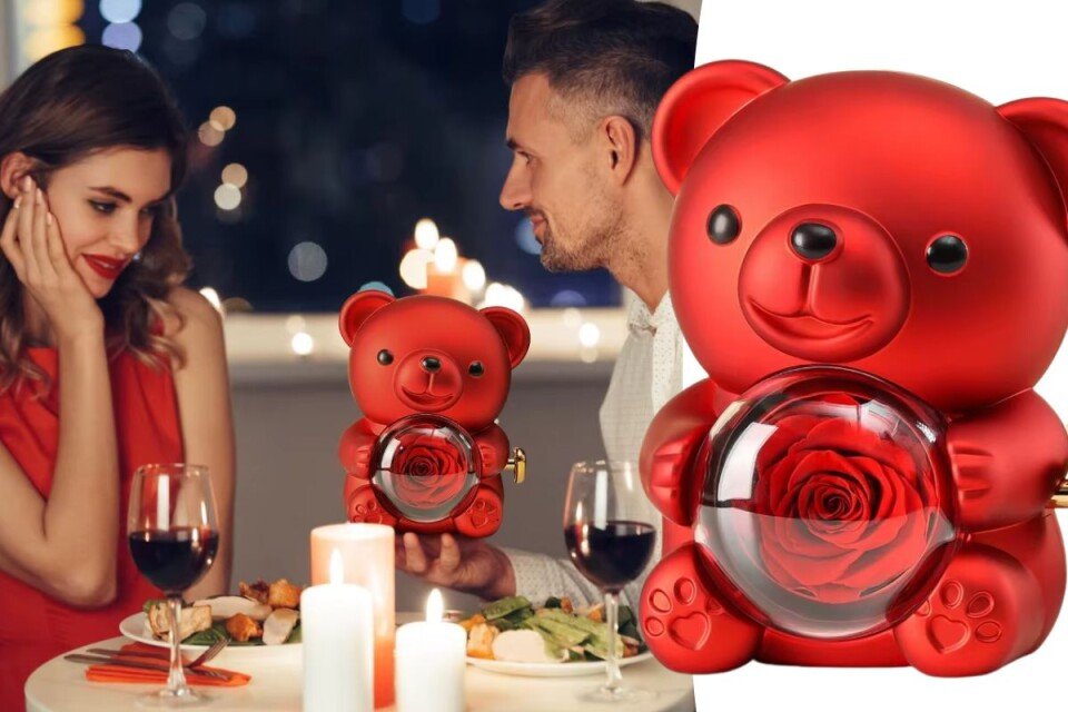 Cutie de bijuterii EternaBear cu ursuleț de pluș rotativ