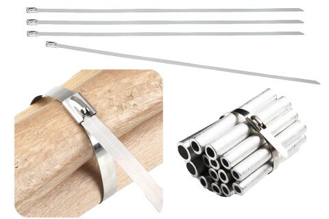 Grasomtools Kit Pistola Per Fascette Metalliche 200 Pezzi - Acciaio Inox 304, Fascette 4,6x270mm, Con Rimuovi E Guanti, Tensione 100 Libbre - 2